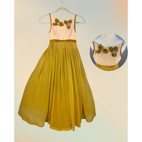 Vintage Dresses & Skirts - Vintage 1960s Safinia Upcycled Gossamer Avocado Pink Empire Evening Gown XS